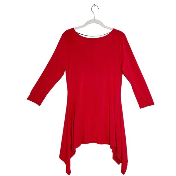 Belldini 3/4 Sleeve Gold Grommet Accent  V-Neck Tunic Top in Red - Sz M - Picture 2 of 7